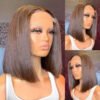 Glueless Chestnut Brown Blunt Cut Bone straight 5x5 HD Lace Bob Wig 100% Human Hair