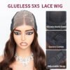 Glueless Chestnut Brown Bone straight 5x5 Pre-Cut HD Lace Wig 100% Human Hair 20" - Image 2