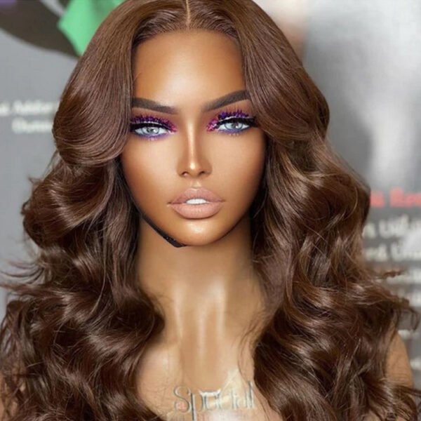 Glueless Chestnut Brown Loose Wave 5x5 Pre-Cut HD Lace Wig 100% Human Hair 20" - Image 3