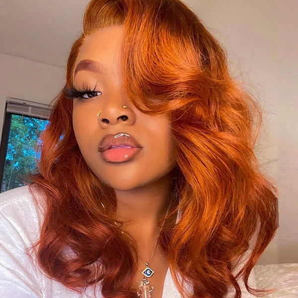 Ginger Orange Color Glueless 13x4 Frontal Lace Wig - Image 4