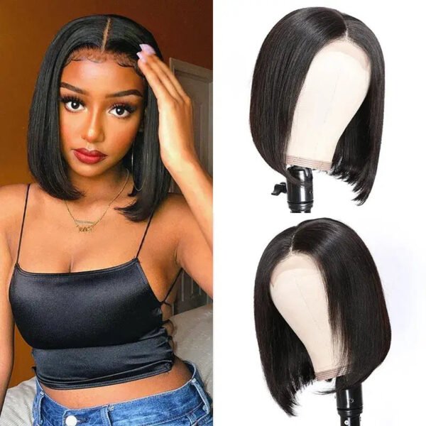 Glueless Double Drawn Silky 4x4 Lace Closure Bob Wig - Image 3